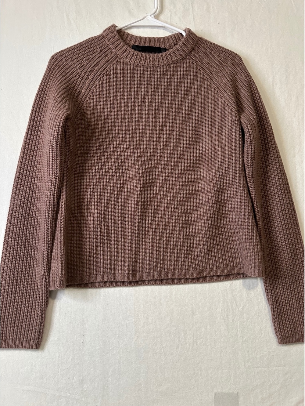 Jenni Kayne Cashmere Fisherman Sweater Brown Taupe Ribbed Oversized Crewneck XS